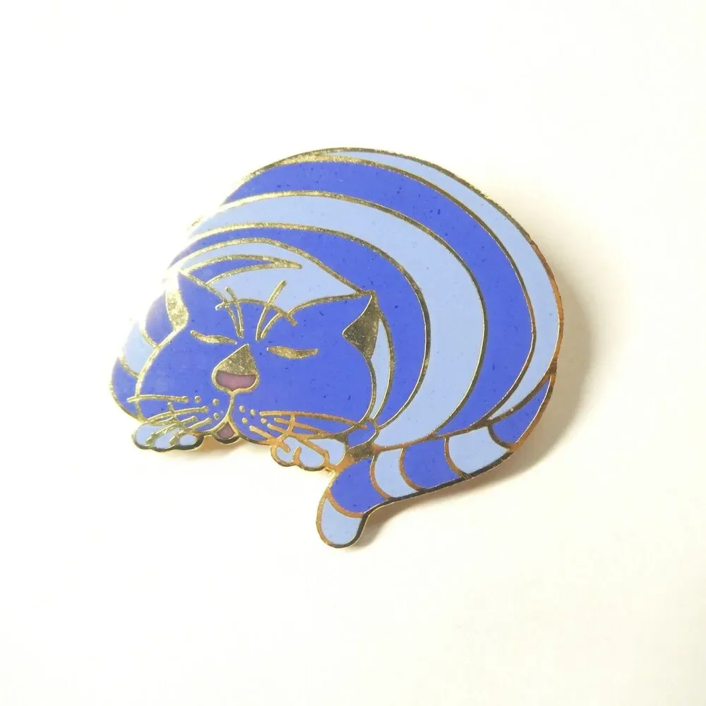 Blue Striped Cat Enamel Pin Artique Barbara Lavallee Artist Vintage